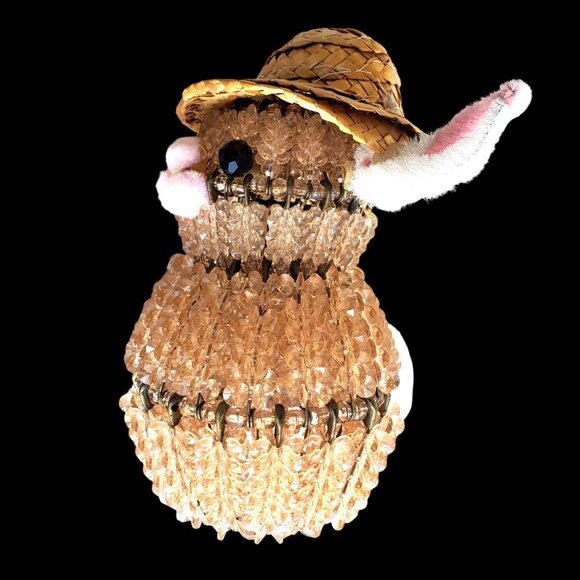 Beaded Safety Pin Art Kitsch Rabbit Bunny Folk Art Beads on Wires Handmade 7" - Picture 8 of 9